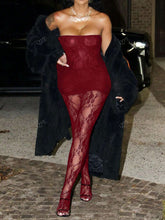 Lace Sheer Bandeau Mini Dress With Form-Fitting Leggings 2-Piece Set, Sexy